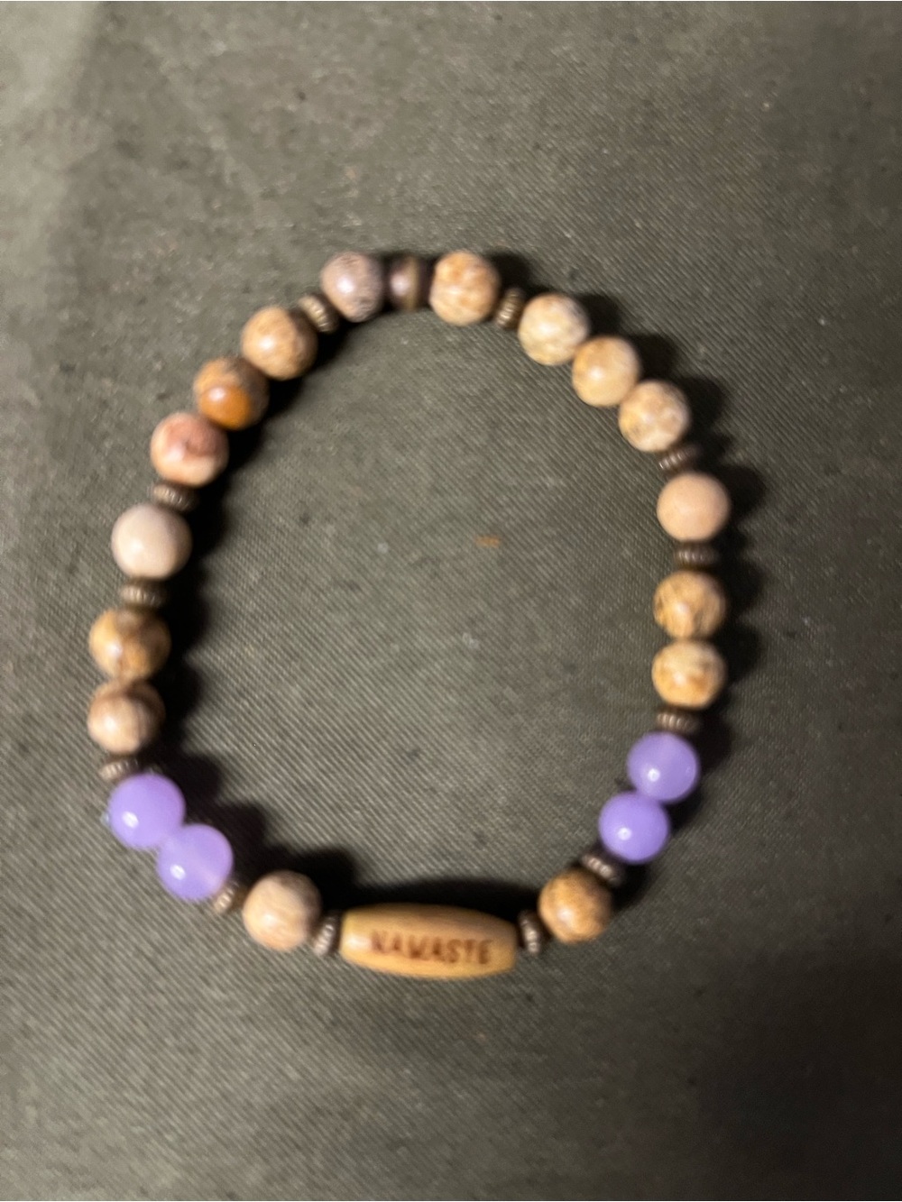 Namaste gemstone Beaded Stretch Bracelet for Women - Purple & Brown